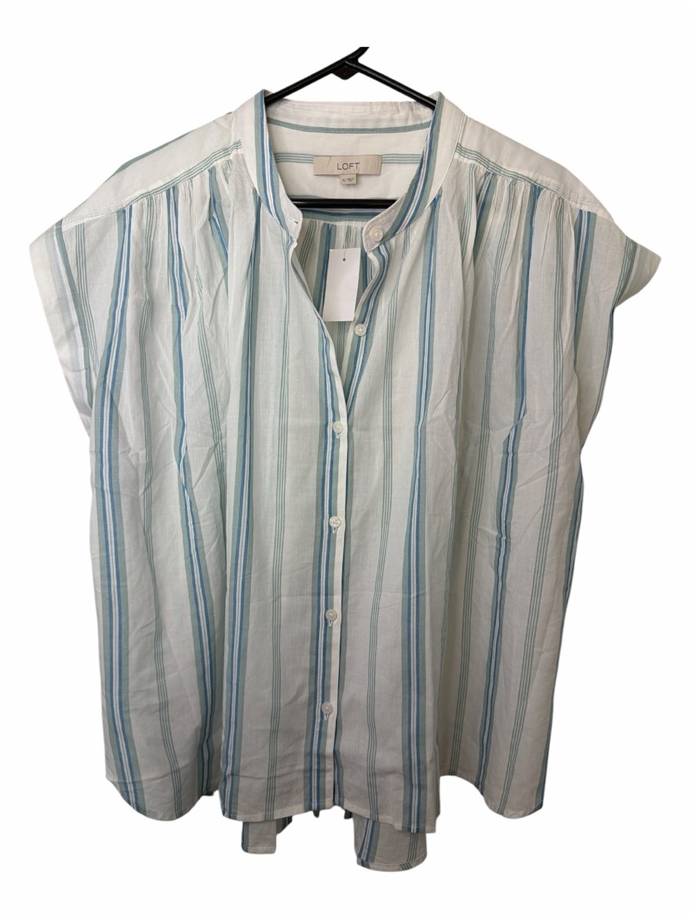 LOFT Women's Light Green Stripe Button-Down Sleeveless Shirt NWT